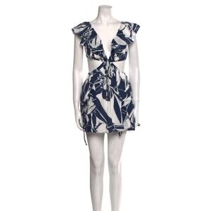 Milly Delilah Stencil Floral Print Cutout Mini Dress Navy White 12P